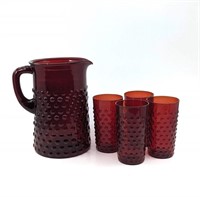 Anchor Hocking Hobnail Pitcher and Cups