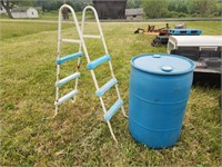 Plastic. Barrel & 4' pool ladder