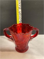 Amberina glass double handle vase