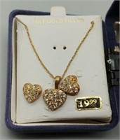 14K GOLD FILLED HEARTS EARRING & NECKLACE SET