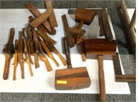 Lot of 20 Antique Draw Knives, Wood Hammers.