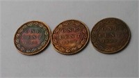 Three Canada Large One Cent Coins 1906,08 &1909
