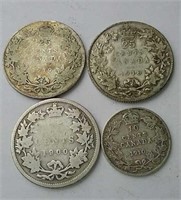 Four Canada Silver Coins Incl. 1900 25 Cents