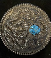 Silver & Turquoise Belt Buckle, 2 1/2", 57g