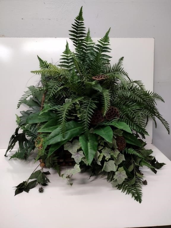 Faux Fern Floral Arrangement in Wood Basket