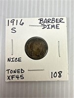 1916 S Barber Dime Toned XFT