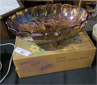 Gold Carnival Glass Oval Bowl.