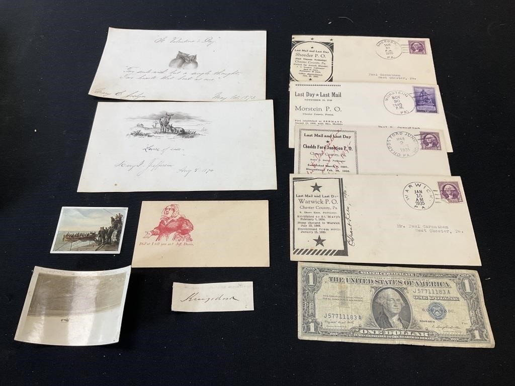 1900s Last Day Mail, Correspondence, Dollar Bill.