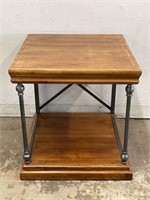 Wooden End Table with Metal Legs and Base