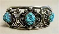 Navajo Sea Form Turquoise Dead Pawn Sterling Cuff.