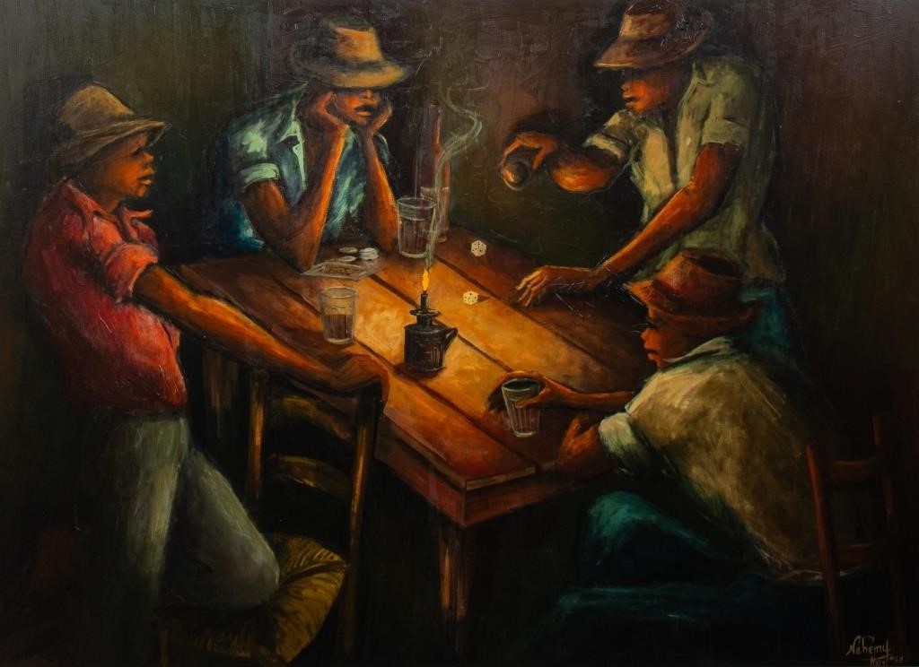 Jean Nehemy "Dice Players" Oil on Canvas