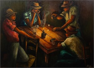 Jean Nehemy "Dice Players" Oil on Canvas