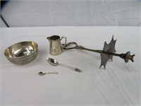 STERLING BOWL, PITCHER, 2 SPOONS & MORE