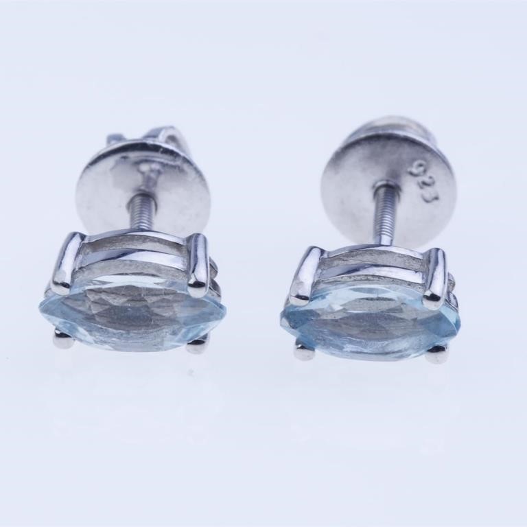 Marquise Blue Topaz Sterling Silver Stud Earrings