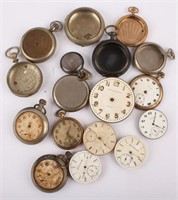 LARGE LOT OF POCKET WATCH PARTS CASES & MOVEMENTS
