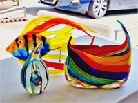 Rainbow Art Glass Fish, Vase and Paperweight