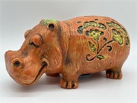 Orange Hippopotamus Flower Design Piggy Bank