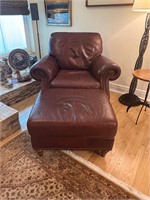 Burgundy Leather Arm Chair & Ottoman