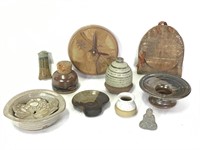 10 Vtg Artisan Pottery Vases, Clock & More