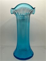 Vintage blue glass ruffle vase