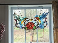 Stained glass window hanging 22" wide humming