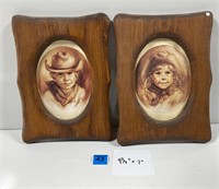 Two Vintage Wood Framed Western Prints of Children