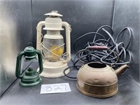 Painted Elec. Lantern, Copper Tea Kettle, other