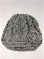 Grey Knit Hat w/flower