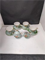 4 Vintage Teacups & Saucers + Sugar & Creamer