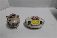 Dresden Rose Covered Dish and Small Vase