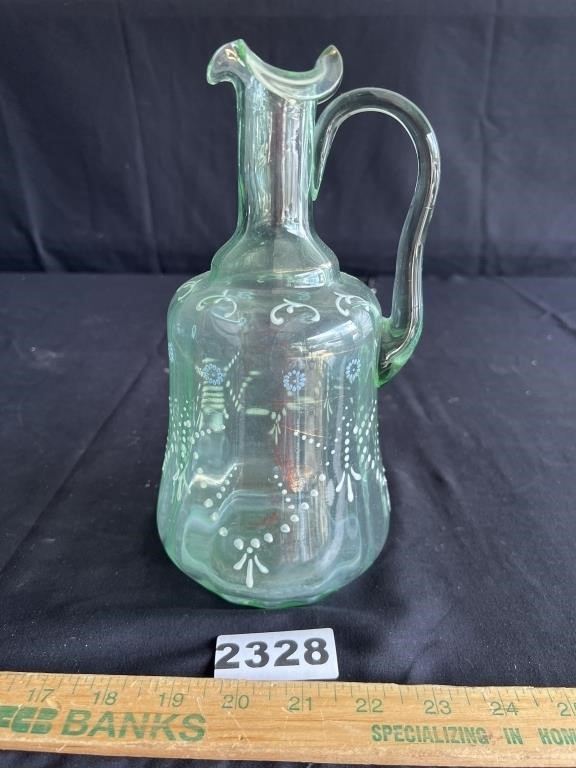 Antique Glass Hand Painted Pitcher