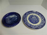 MASONS 12.5" PLATE, AND UNMARKED FLO BLUE PLATES