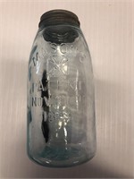 Mason blue 1/2 gal 1858 jar