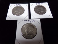3-Kenedy 1/2 dollars 1972,1973, 1974