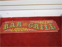 Wood hand painted bar & grill sign. 9.25" by 36"