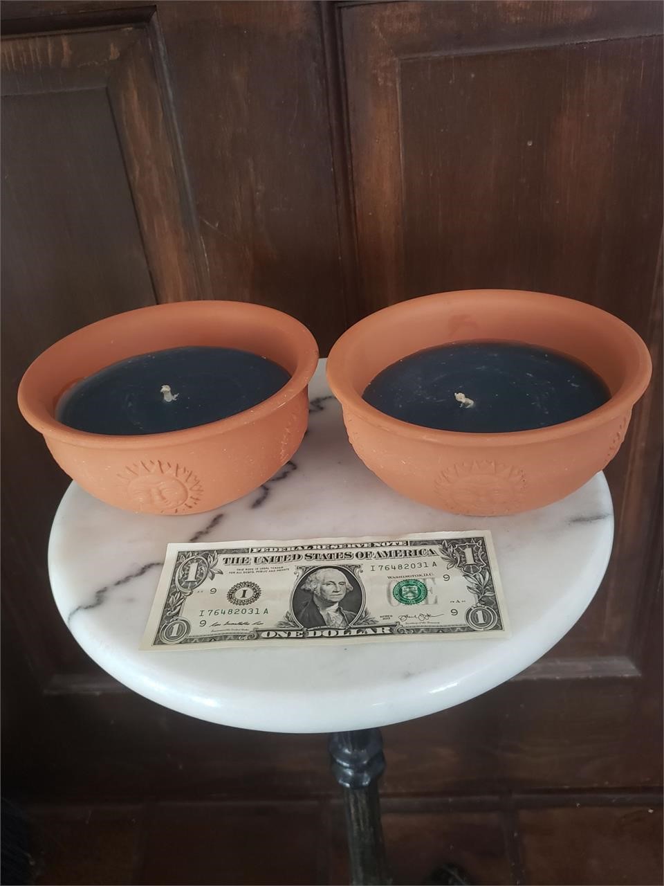 Two Citrinella Candles in Terra Cotta Bowls