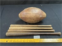 Antique Mini Baseball Bats, Vintage Football