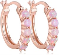 14k Gold-pl. .30ct Pink Opal Hoops Earrings