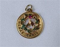 14kt Gold "Merry Christmas" Ruby Charm