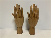 2 Wood Jointed Hands 9.75in tall