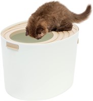 IRIS USA Round Top Entry Cat Litter Box  White