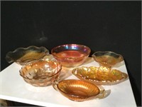 (6) Marigold Carnival Glass Bowls Lot