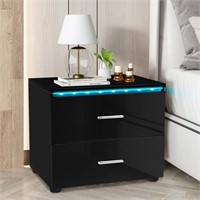 E6585  LXingStore LED Nightstand, 2 Drawers, Black