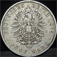 1875 D Bavaria 5 Mark Silver Crown