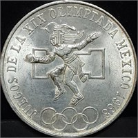 1968 Mexico 25 Pesos Silver Coin Gem BU