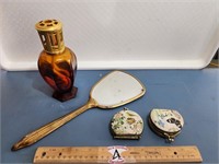 Lamp Berger, Vintage Hand Mirror, 2 Pocket Mirrors