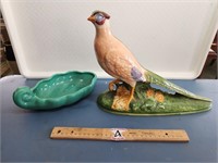 Vintage Pheasant Figurine, Shell Bowl