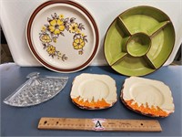 Vintage Dishes: Divided Dip Dish, Plates, & Fan