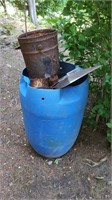 Plastic barrel w/scrap metal