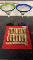 (2) Margarita Glasses & Cork Trivet